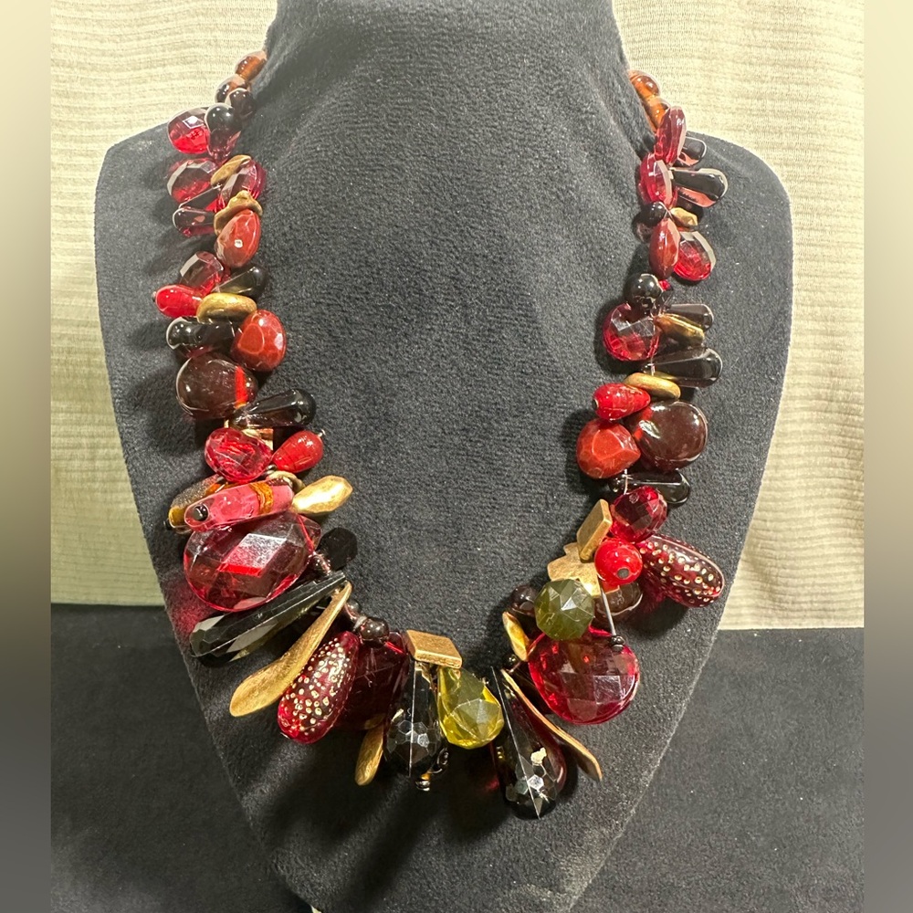 Chico’s Faceted Ruby Red Glass Statement Runway N… - image 8